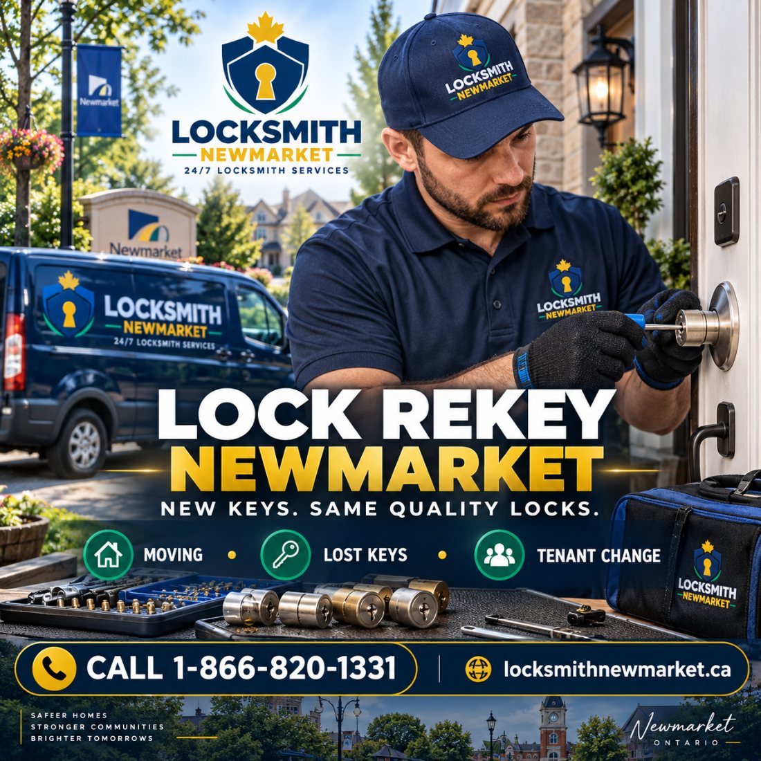 Locksmith rekeying a door cylinder in Newmarket